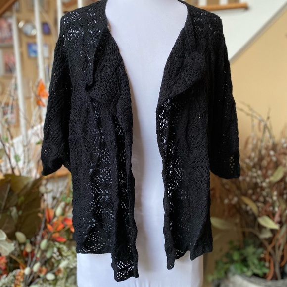 Lucky Brand Sweaters - Lucky Brand L/XL Black Open Knit Cardigan Short Linen/Cotton Sweater